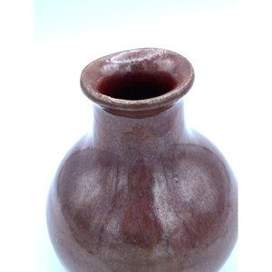 Signed Raku Brown Copper Pottery Handmade Vase Pot